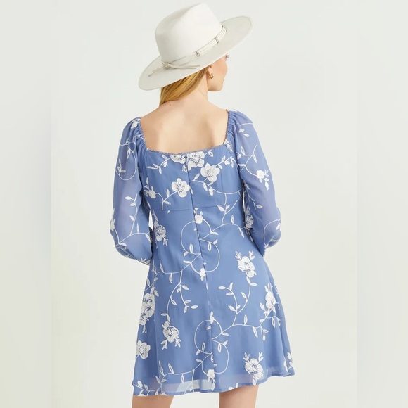 Altar’d State Freya Long Sleeve Embroidered Blue, White Floral Dress, Sz Medium - Picture 5 of 13